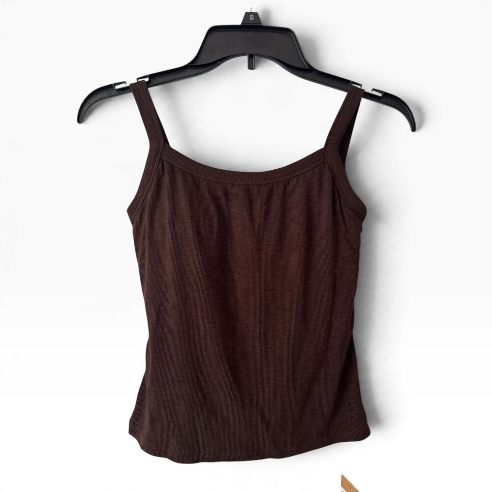 NWT OGL Plantive Everyday Cotton Low Back Built-In Bra Tank 2.0 Size Small Brown